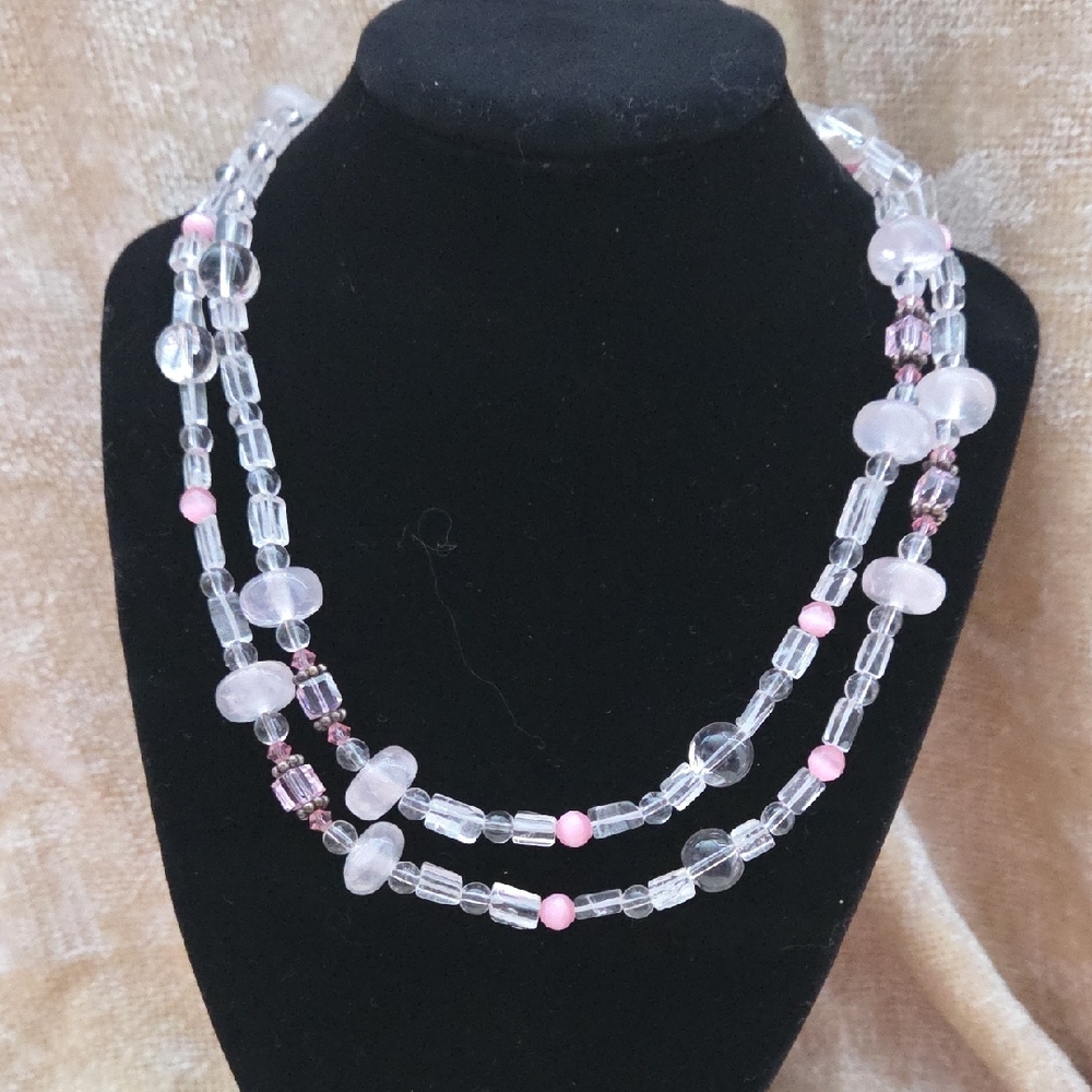 Pink and Clear Beaded Necklace